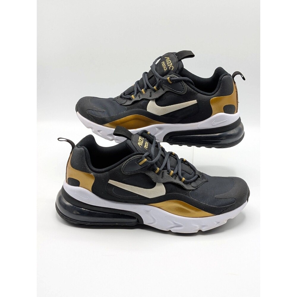 Nike Shoes Youth 6.5 W 8 Black Metallic Gold Lace-Up Air Max 270 React Running
